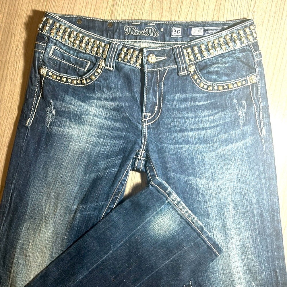 Miss Me Blue Straight Leg Jeans with Silver Accents